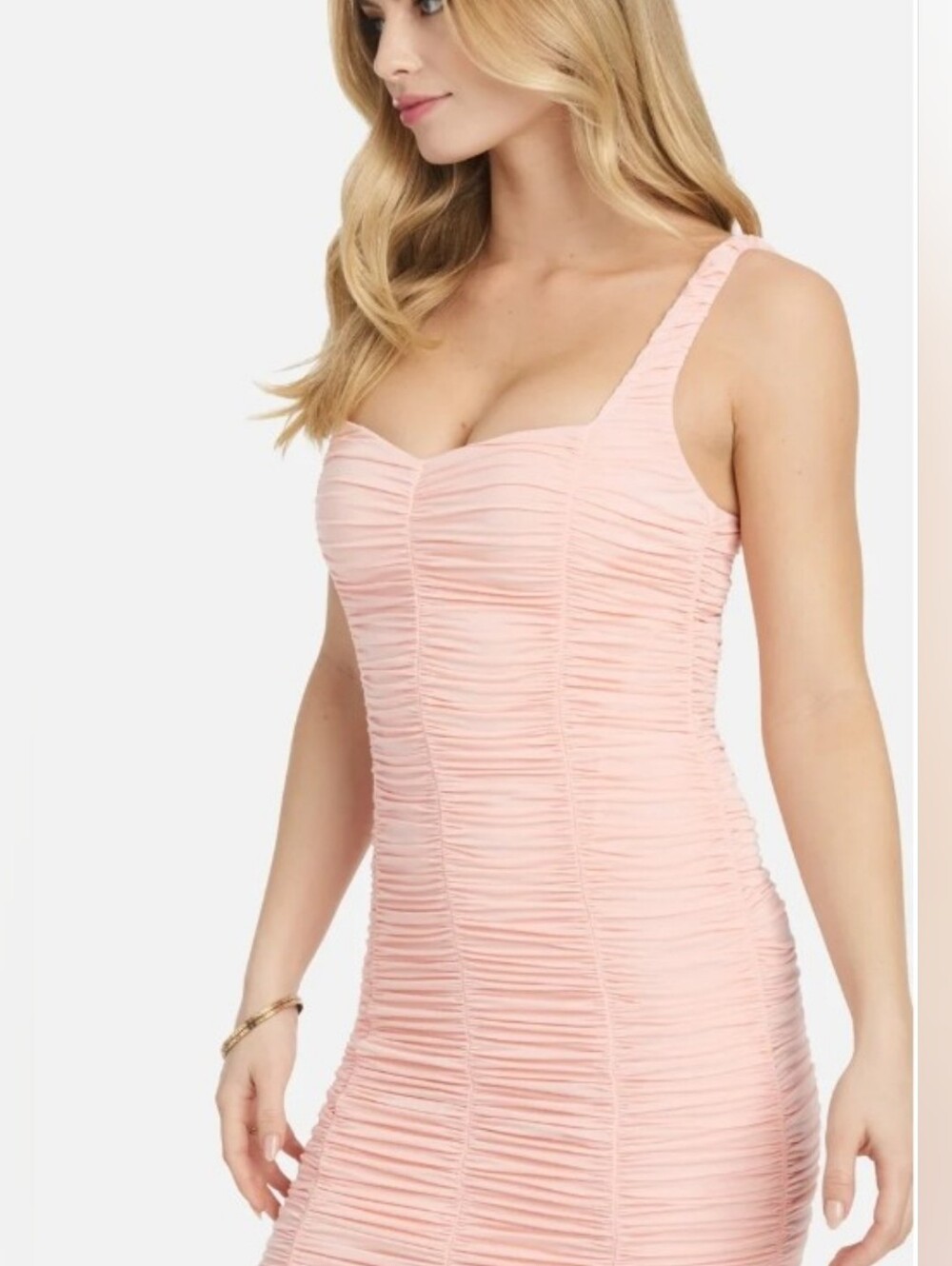 Bebe Square Neck Ruched Bodycon Dress In Pink